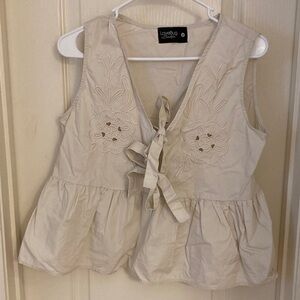 Cream Sleeveless Embroidered Top